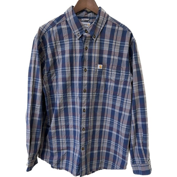 Mens L - CARHARTT Relaxed Fit Men’s Plaid Long Sleeve Shirt XL Button Down - Picture 1 of 7